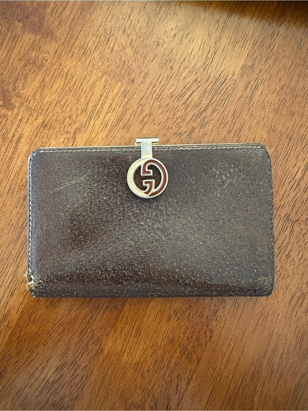 Gucci Dark Brown Leather Key & Card Holder with Double G Clip